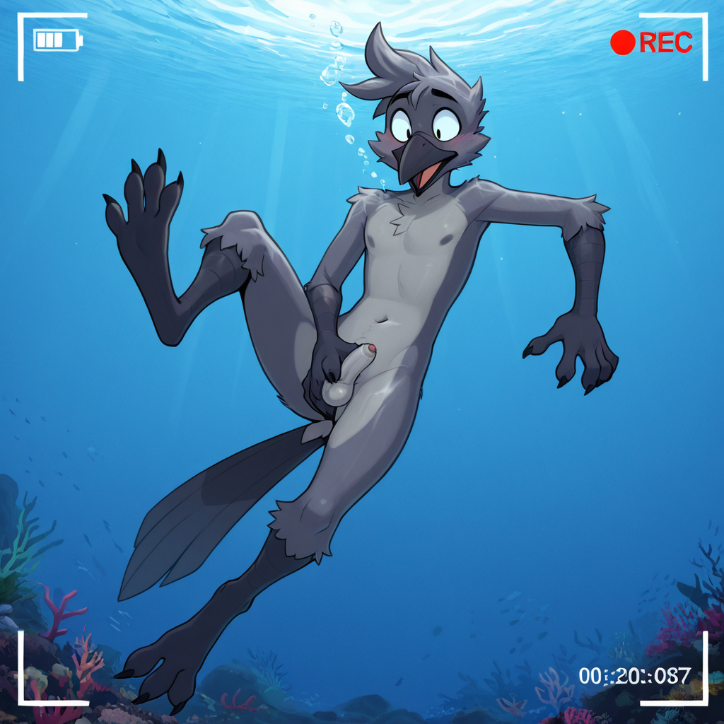 Crow Floating Underwater