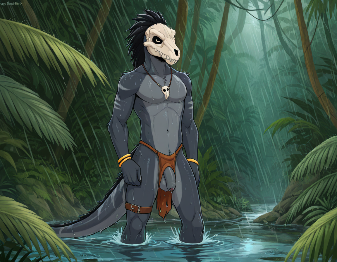 Primal Raptor in Stormy Jungle