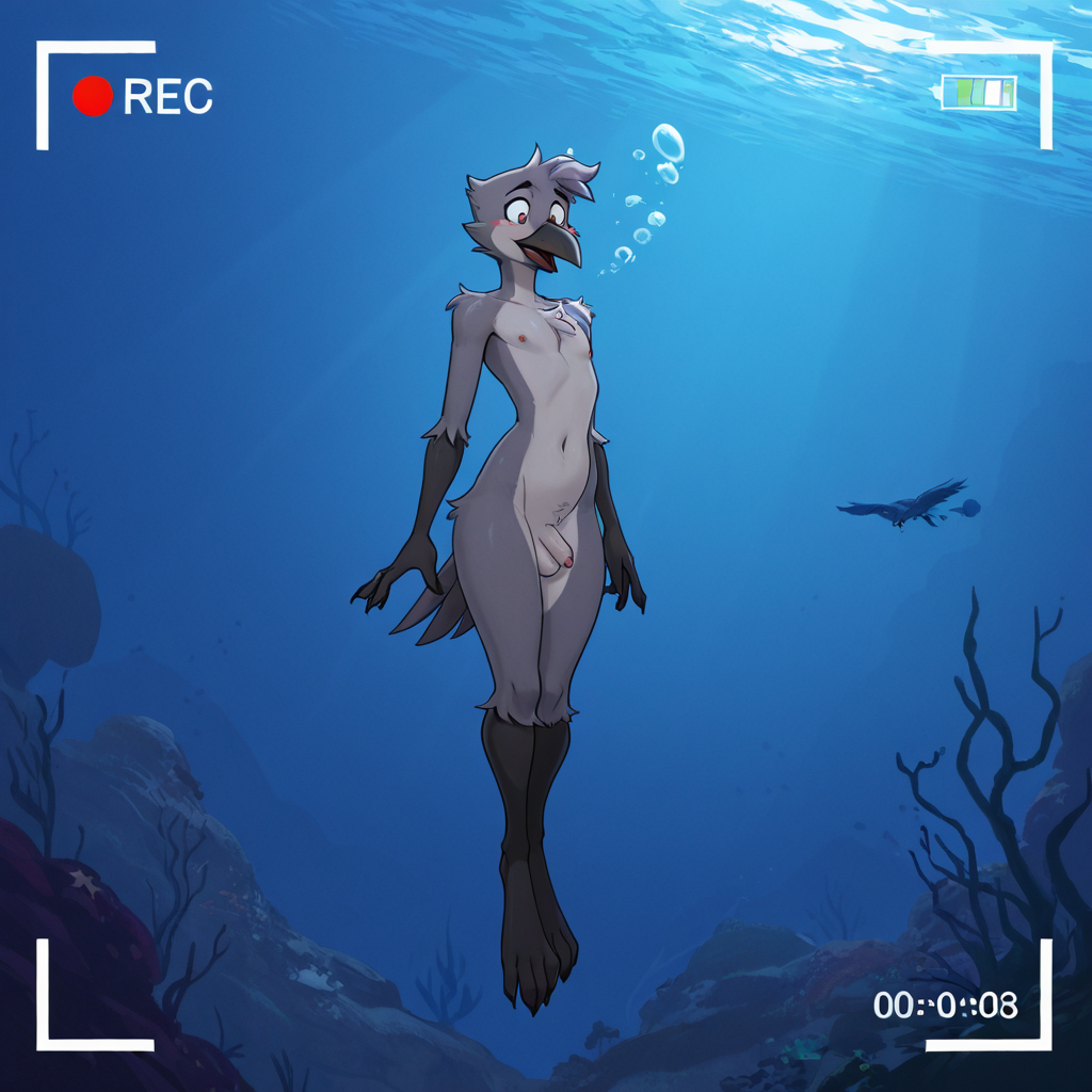 Crow Floating Underwater