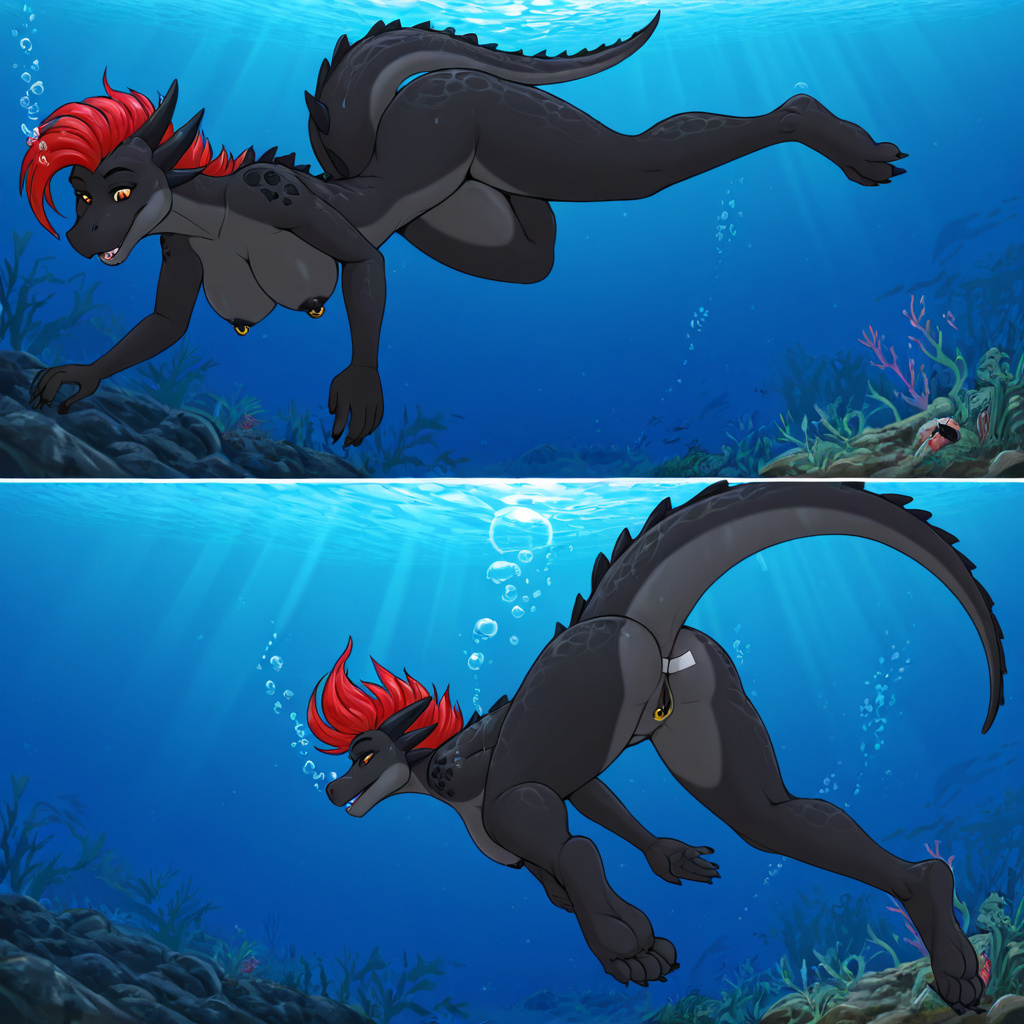 Dragon Woman Sinking Underwater