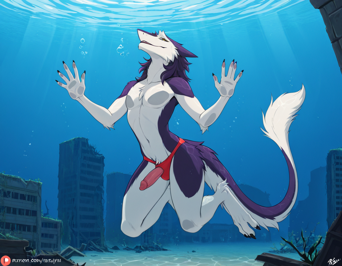 Underwater Sergal Amidst Ruins