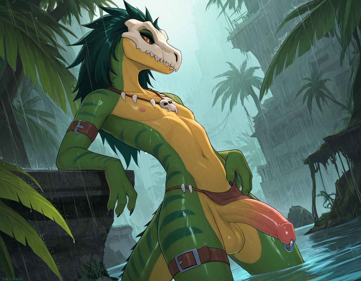Raptor Warrior in the Jungle Ruins