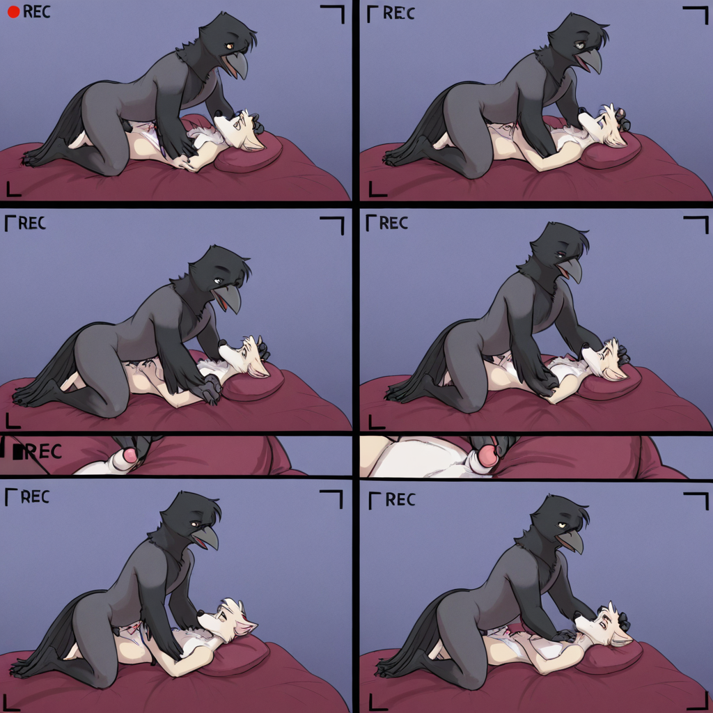 Crow and Dog Enjoying Intimate Bedtime