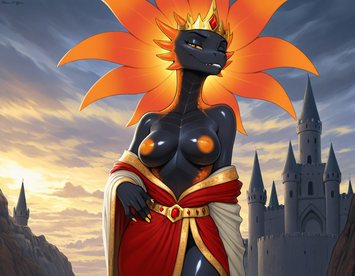 Majestic Dragon Queen in Cloudy Castle