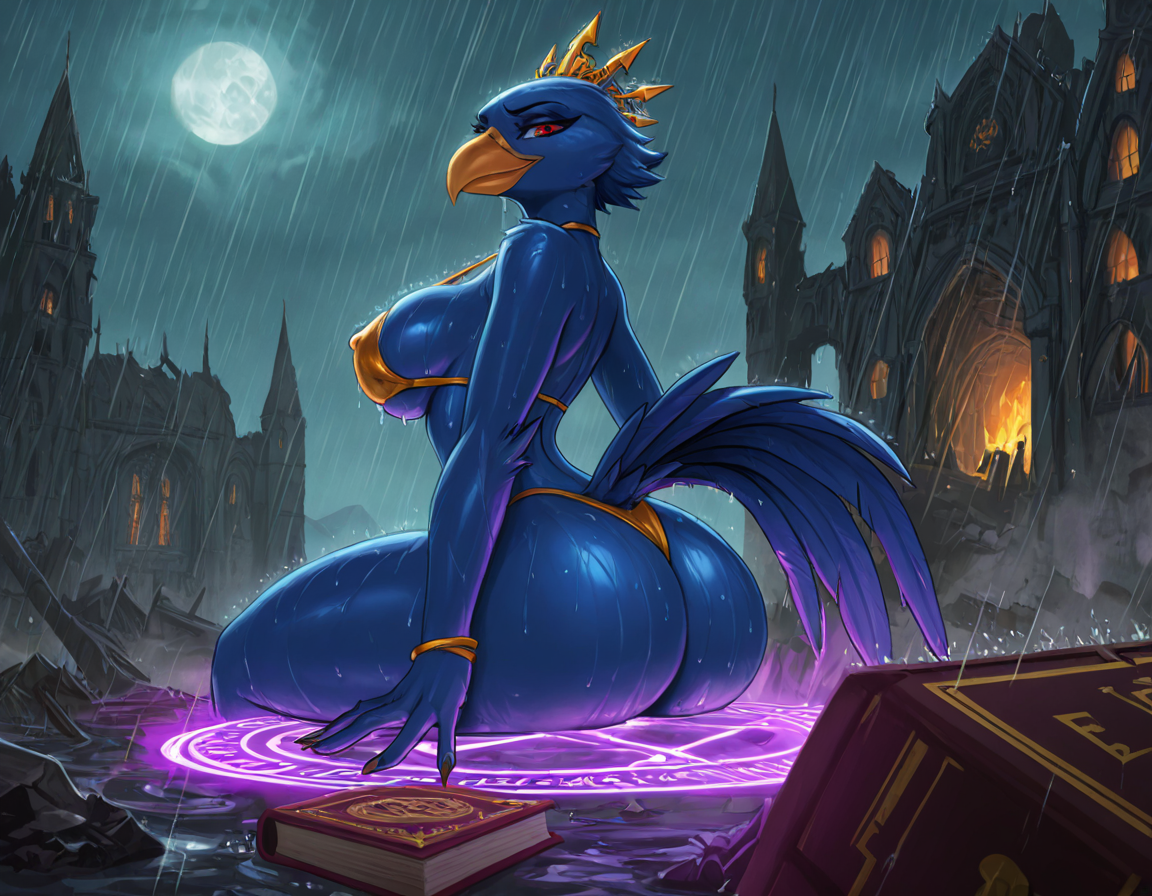 Tzeentch's Avian Lord in Ruined Cathedral