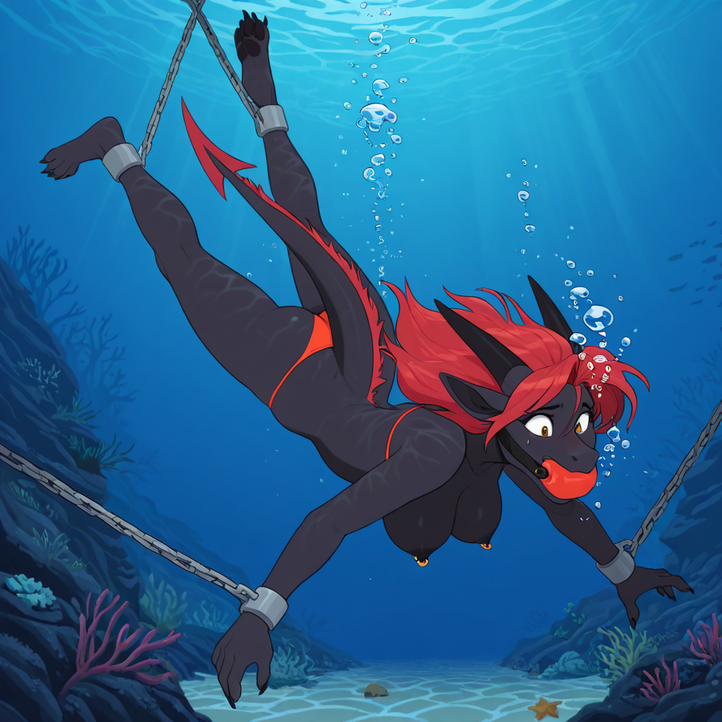 Captivating Dragoness in Underwater Peril