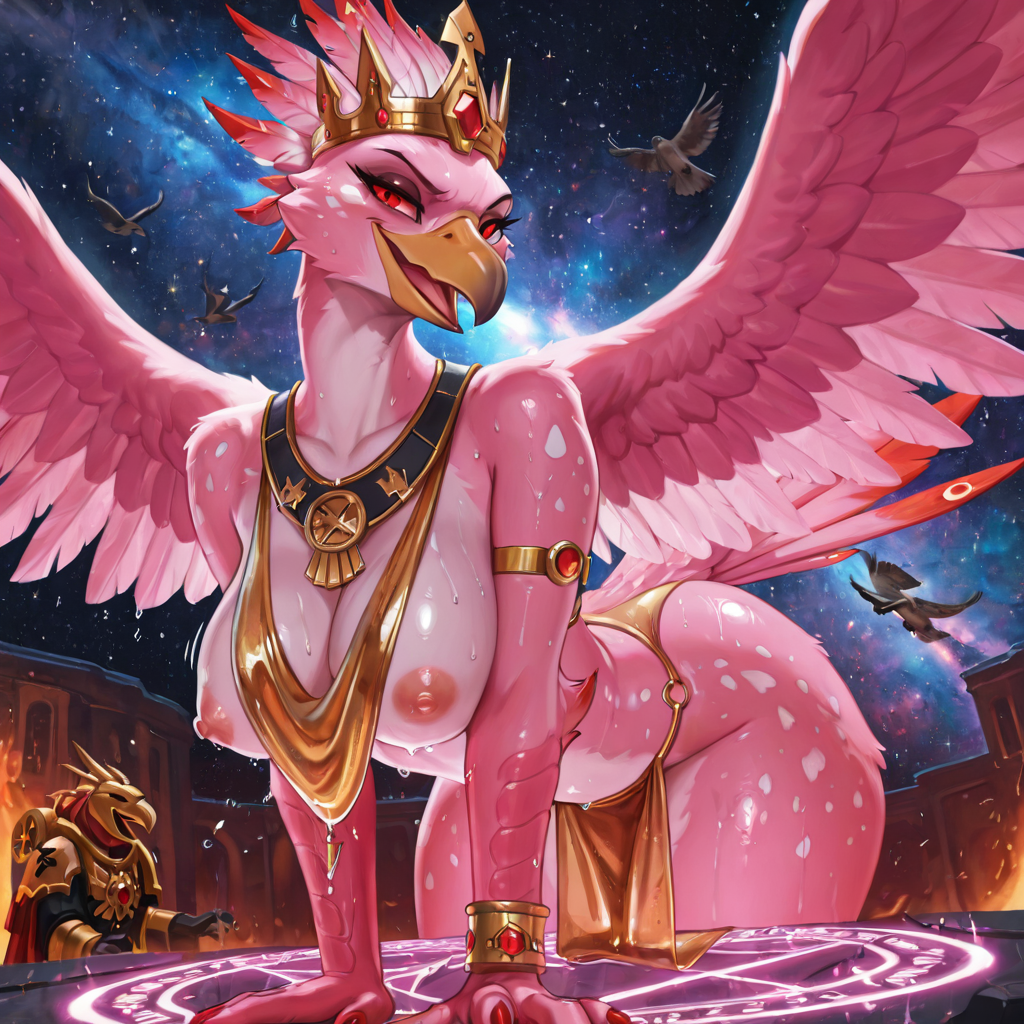 Celestial Avian Sorceress in Cosmic Ritual