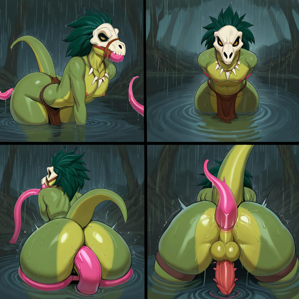Raptor Warrior in Stormy Swamp