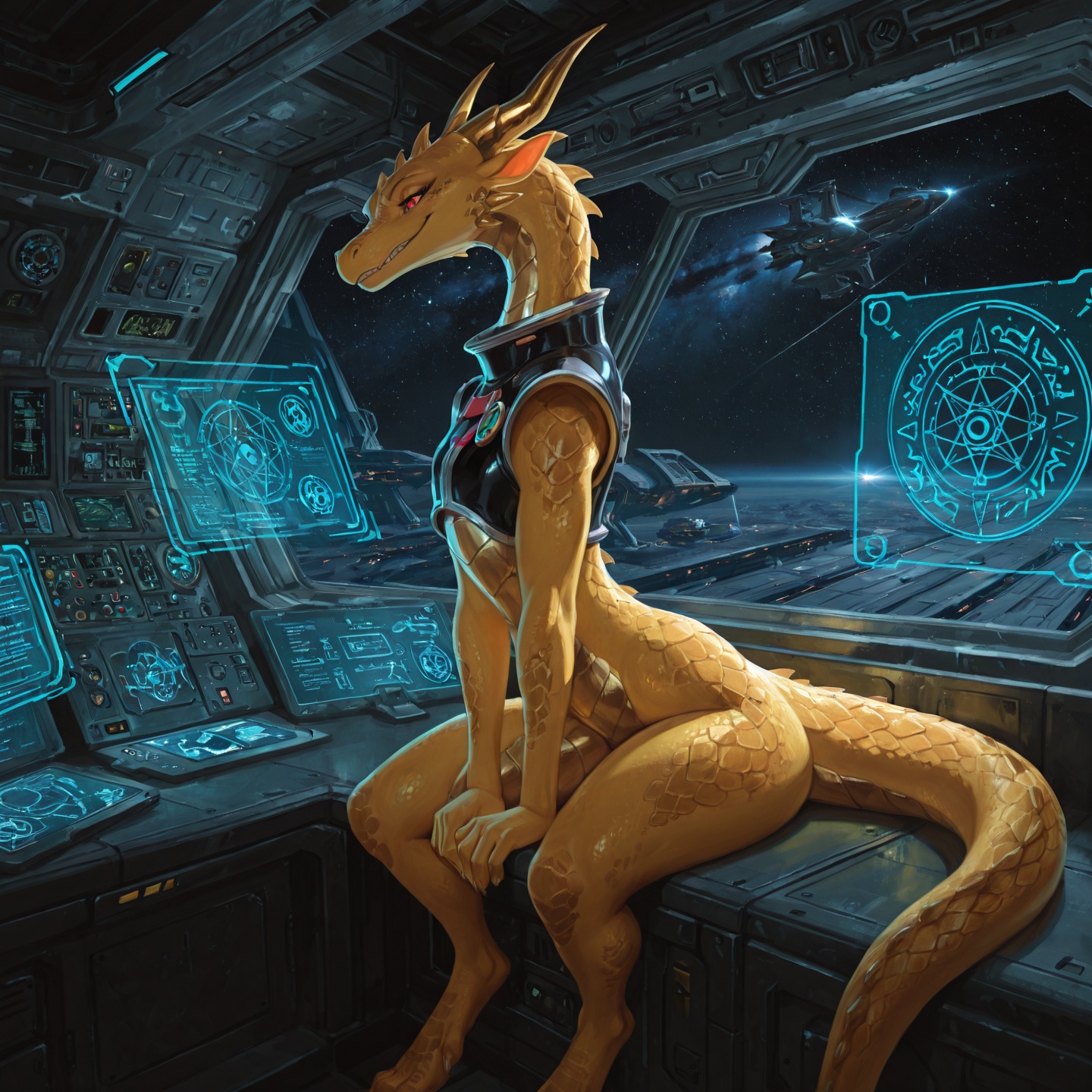 Space Pirate Dragon on Futuristic Bridge