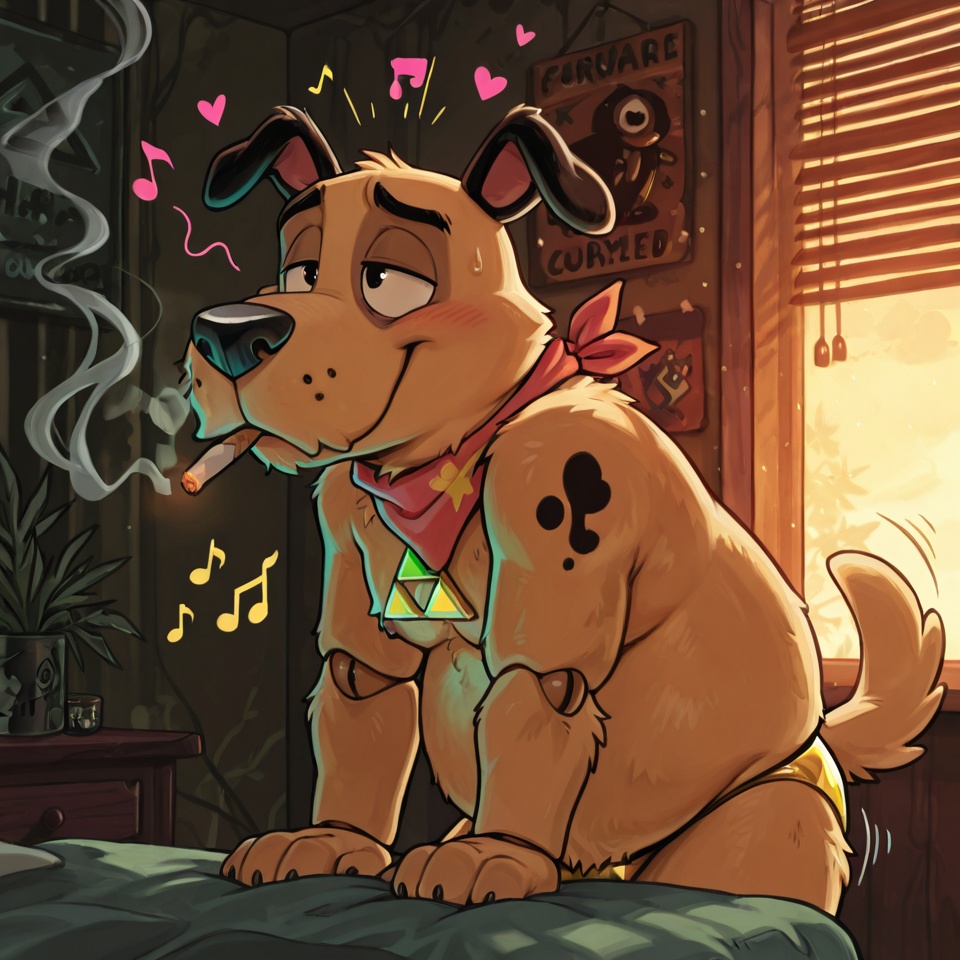 Stoned Gay Male Wolf Smoking Joint