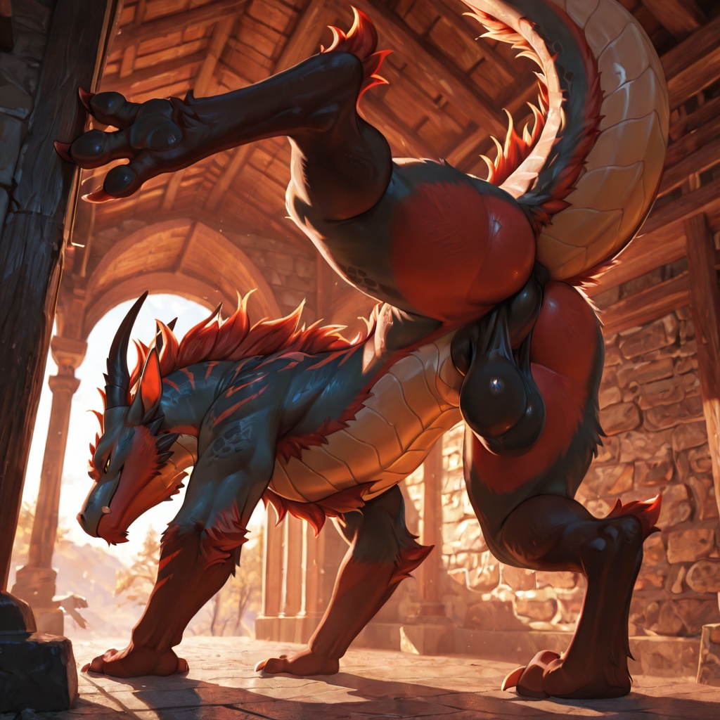Majestic Furred Dragon in Feral Posture