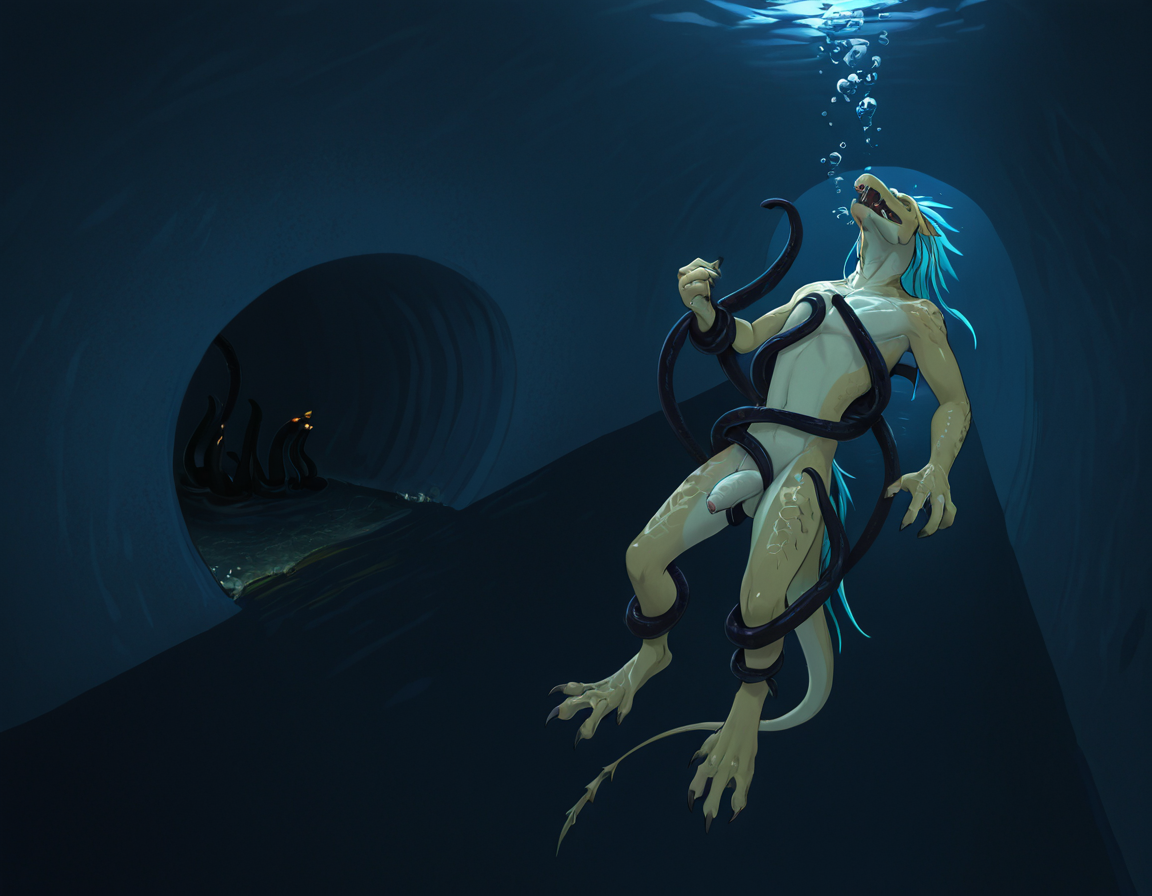 Alien Creature in Underwater Tunnel