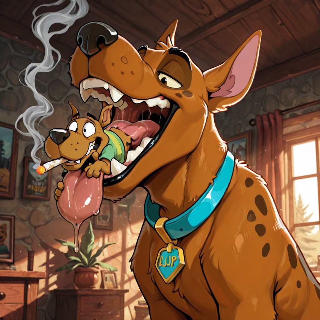 Scooby and Courage in a Cozy Stomach Scene