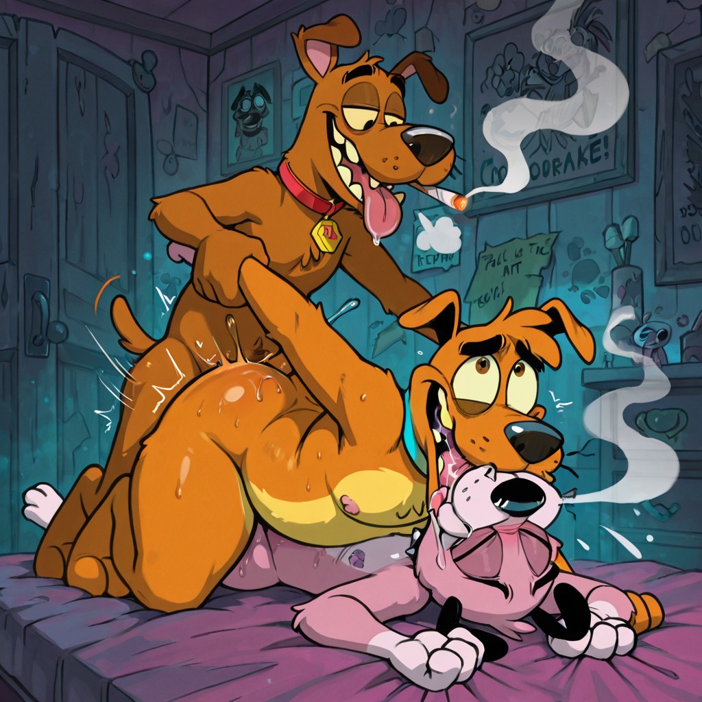 Anthro Fox Wolf Otter in Passionate Embrace