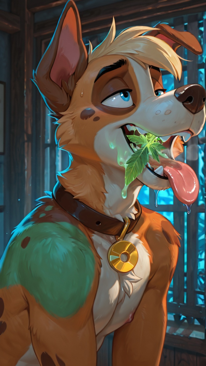Anthro Courage Fox with Neon Rainbow Fur