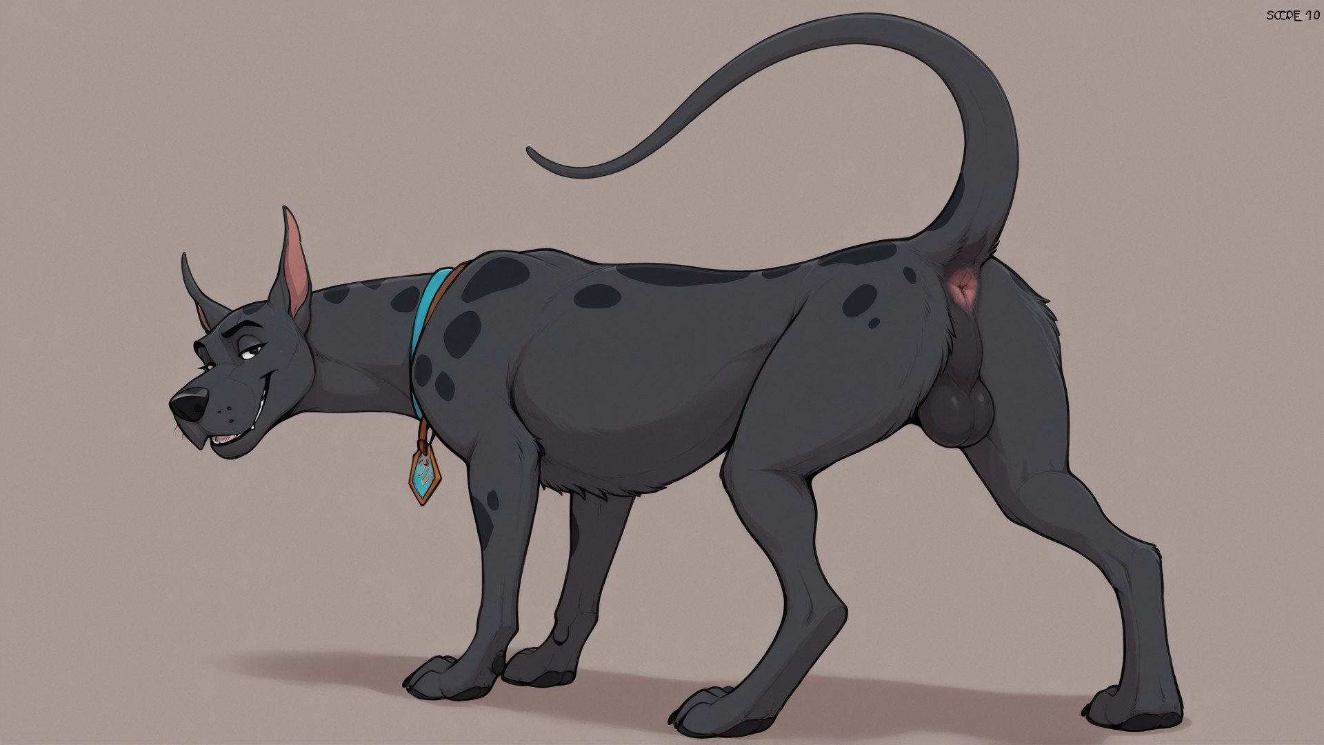A Feral Great Dane With Raised Tail Poses Outdoors