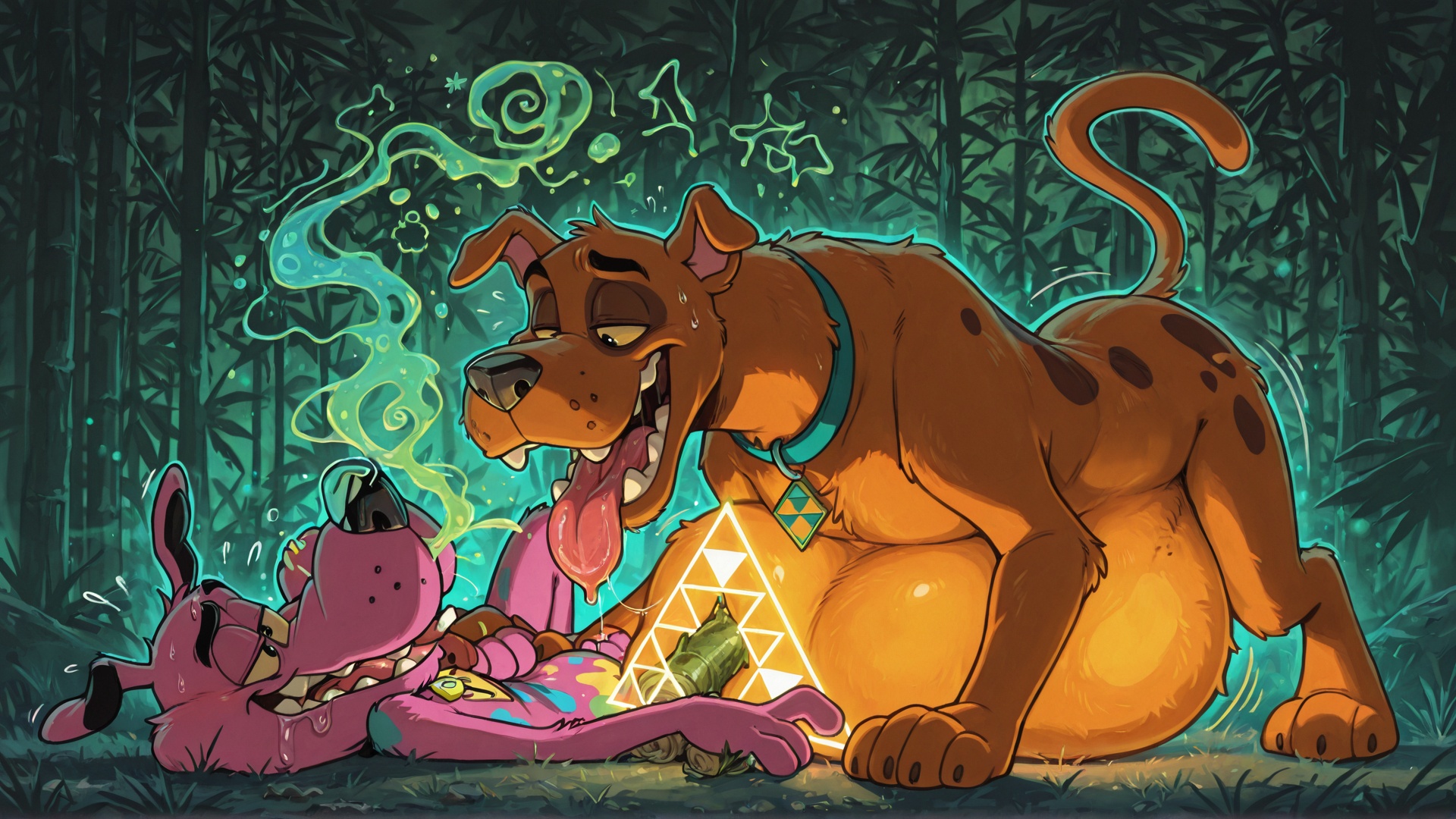 Courage the Cowardly Dog in Neon Rainbow Fur