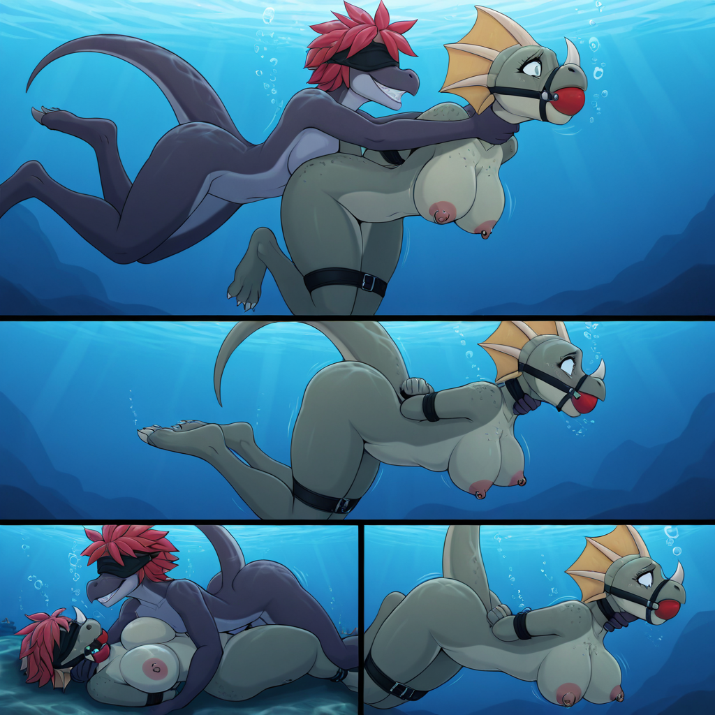 Triceratops Couple Underwater Peril