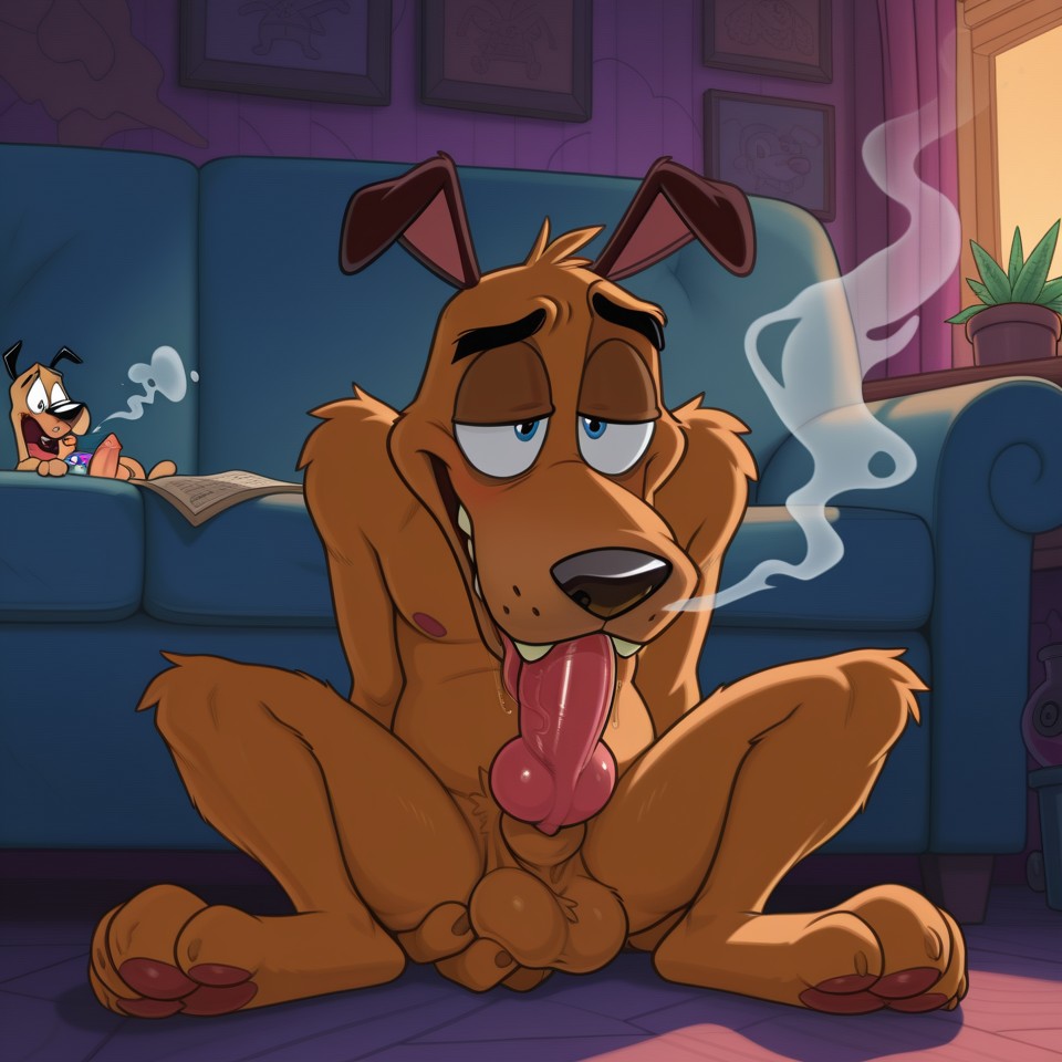Courage the Cowardly Dog Stoner Portrait Smoking Marijuana