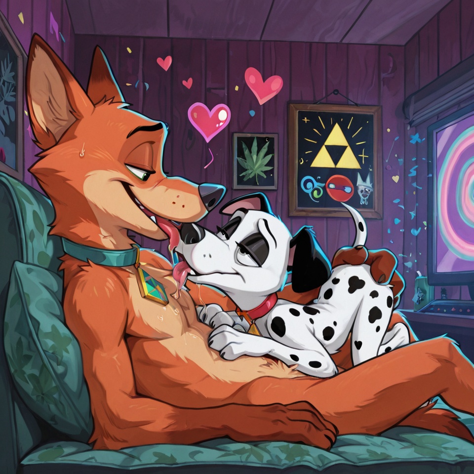 Trippy Furry Duo in Neon Psychedelic Scene