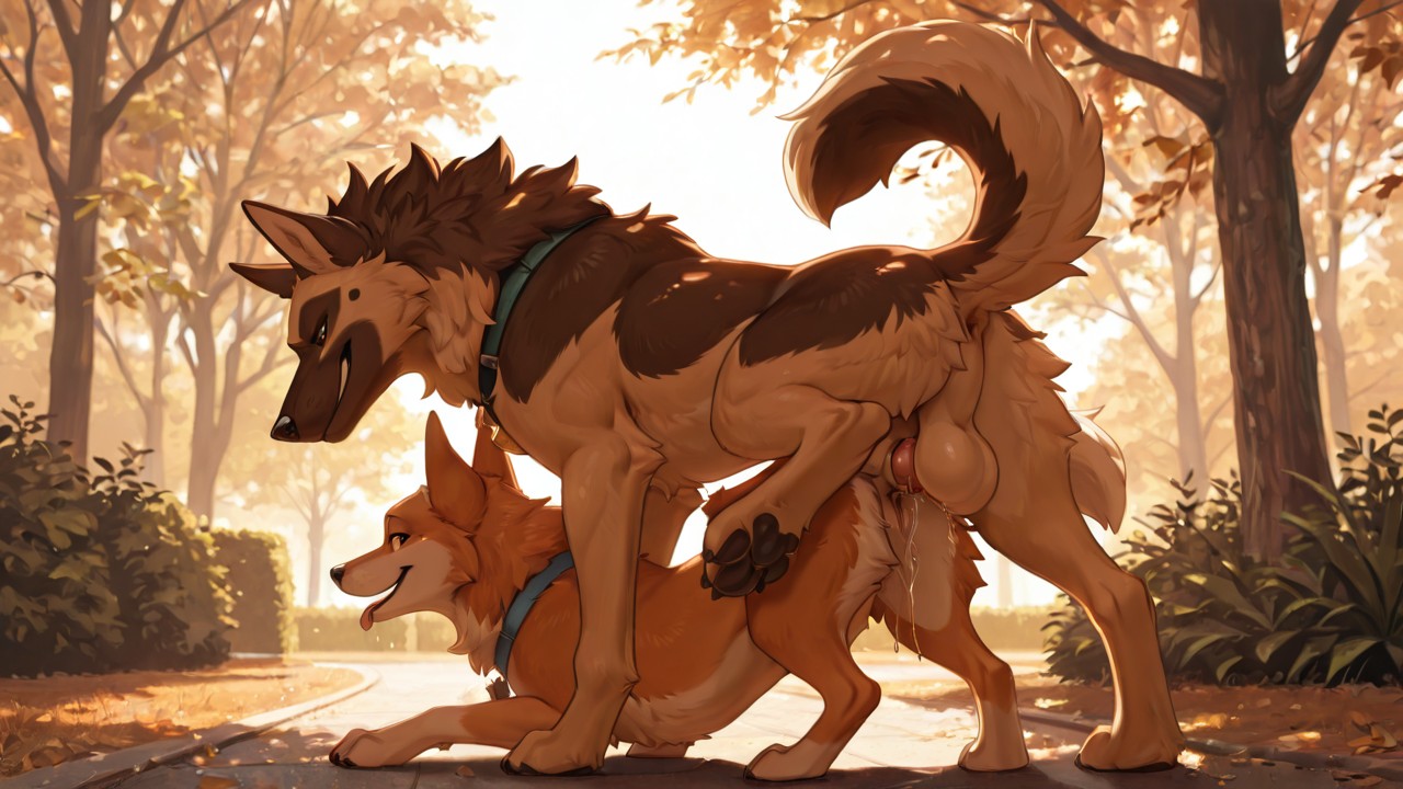 Two Akita Inu and German Shepherd in a Sunlit Park