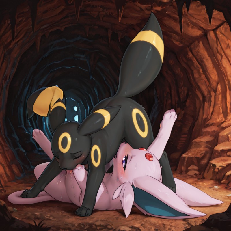 Espeon and Umbreon in an Underground Cavern