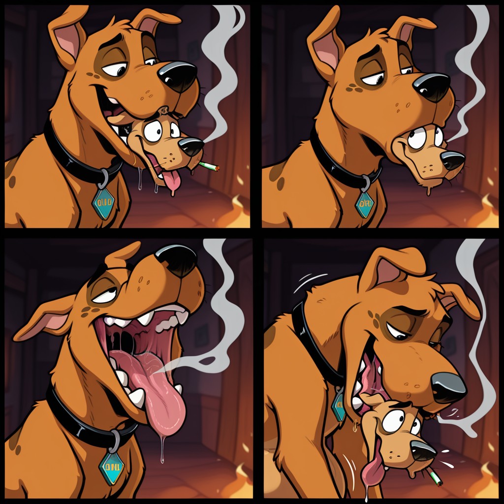 Scooby and Courage in a Cozy Kitchen Standoff