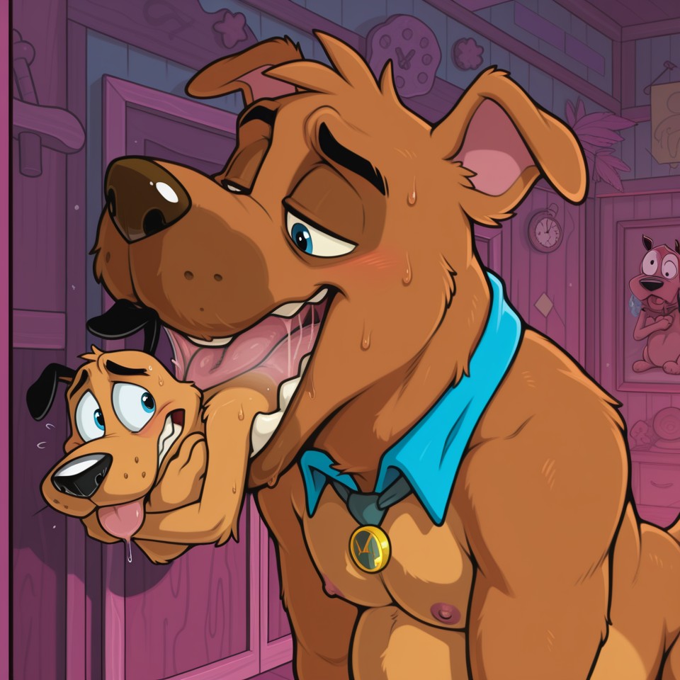 Two Anthro Dogs Kissing in a Rainbow Meadow