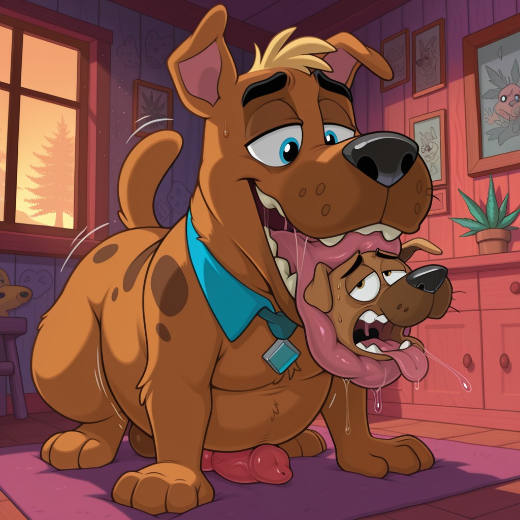 Two Toony Canines In Romantic Embrace