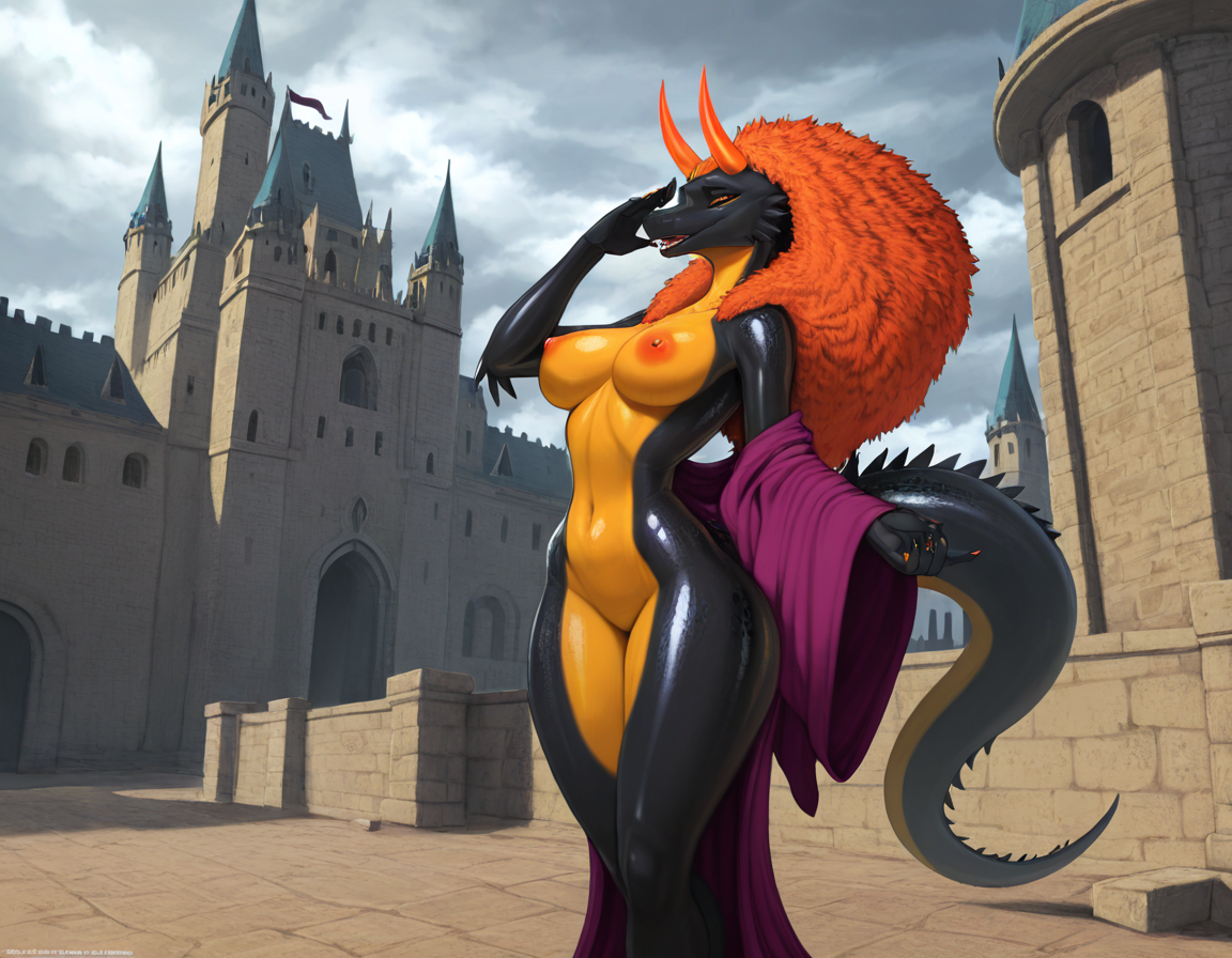 Majestic Dragon Queen in Cloudy Castle