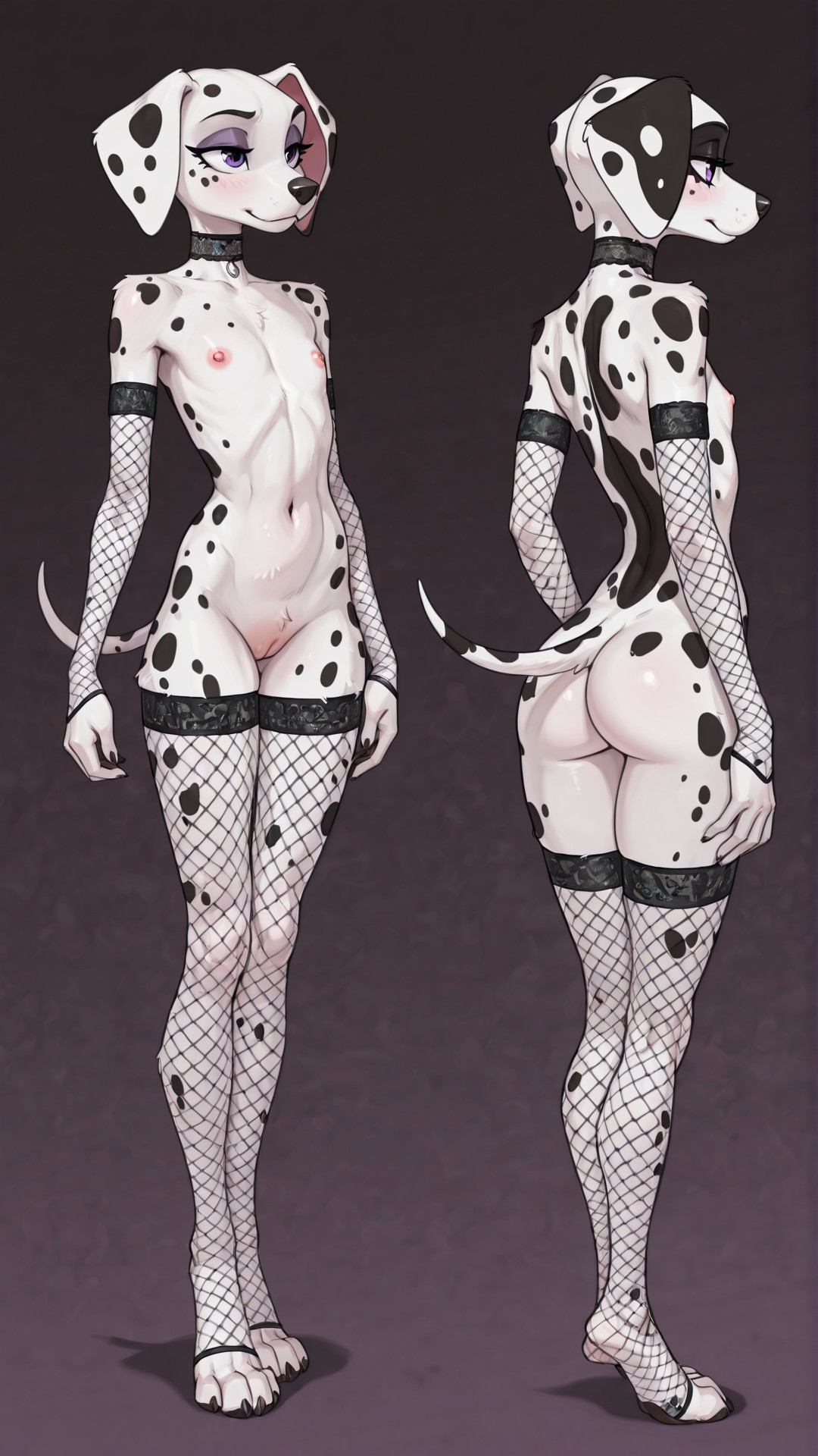 Dalmatian Dog in Fishnet Arm Wear