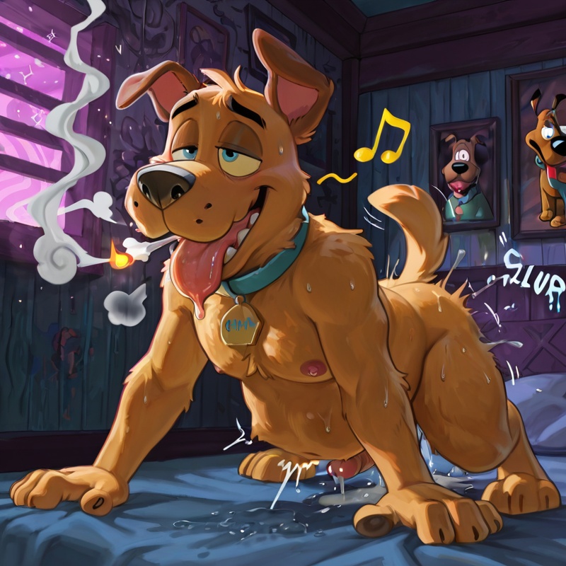 Courage the Cowardly Dog in Neon Fantasy Scene