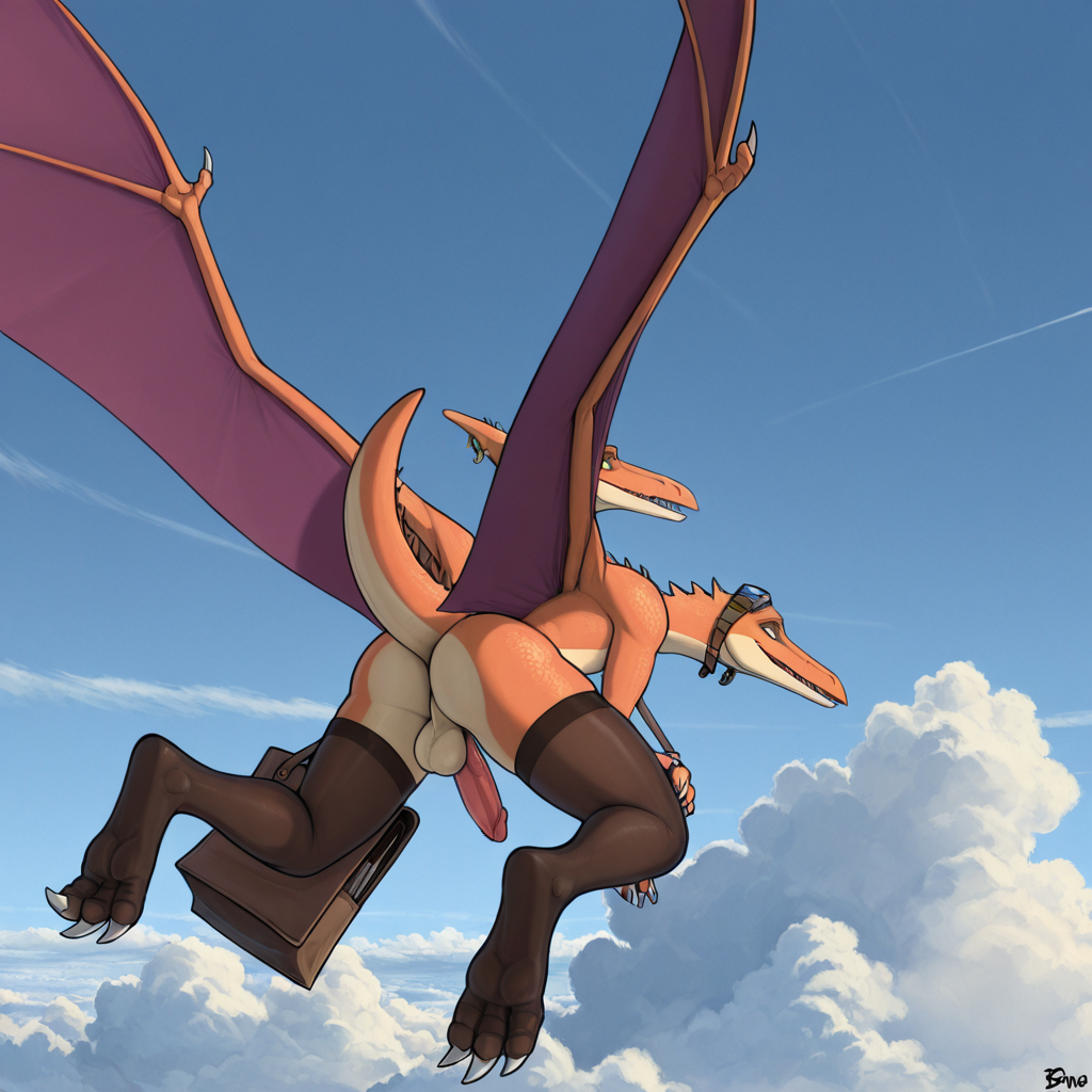 Pteranodon Soaring Through Cloudy Sky
