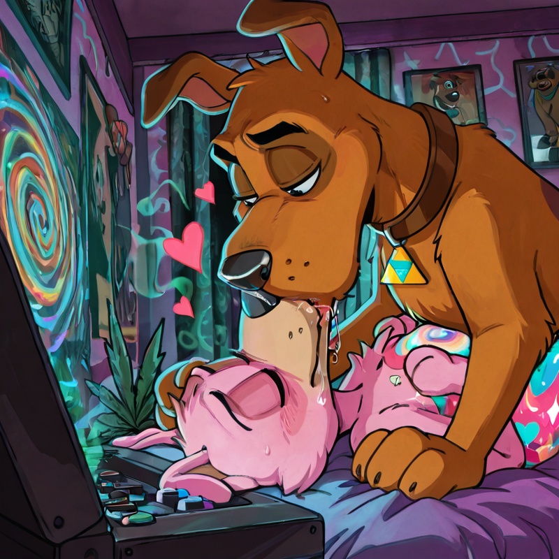 Trippy Furry Courage Playing Xbox