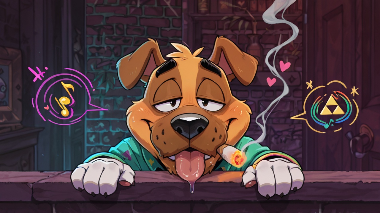 Stoned Furry Musician with Heart and Triforce Symbols