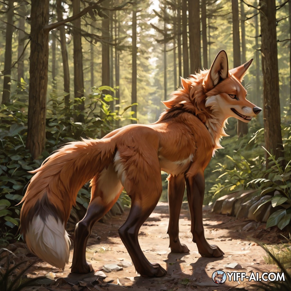 Red Fox Looking Back in a Sunlit Forest