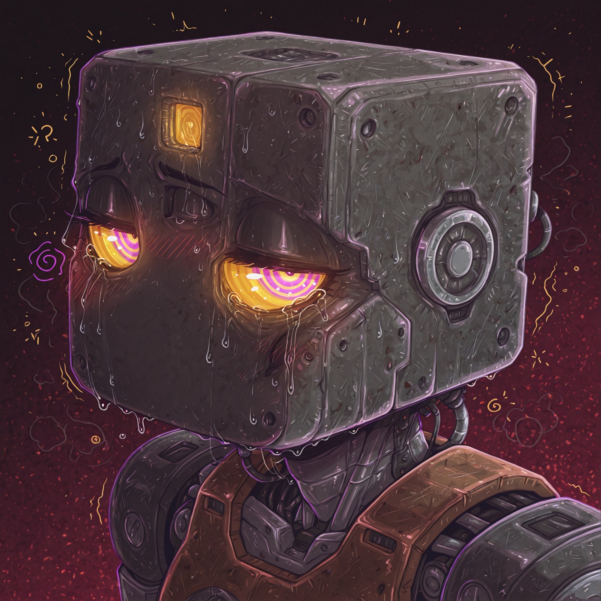 Rusty Robot Face with Hypnotic Gaze