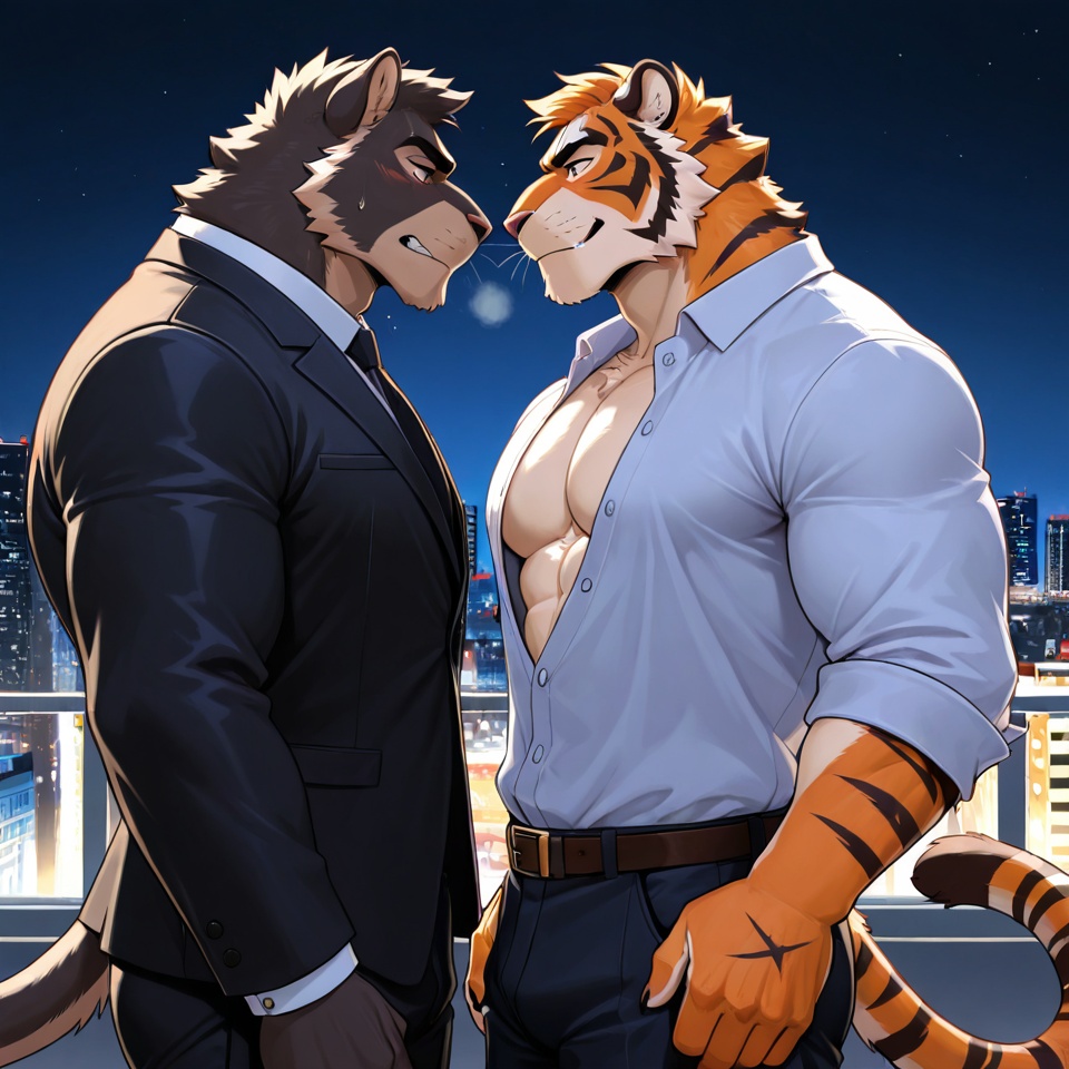 Muscular Orange Tiger Bodyguard in Hotel Suite