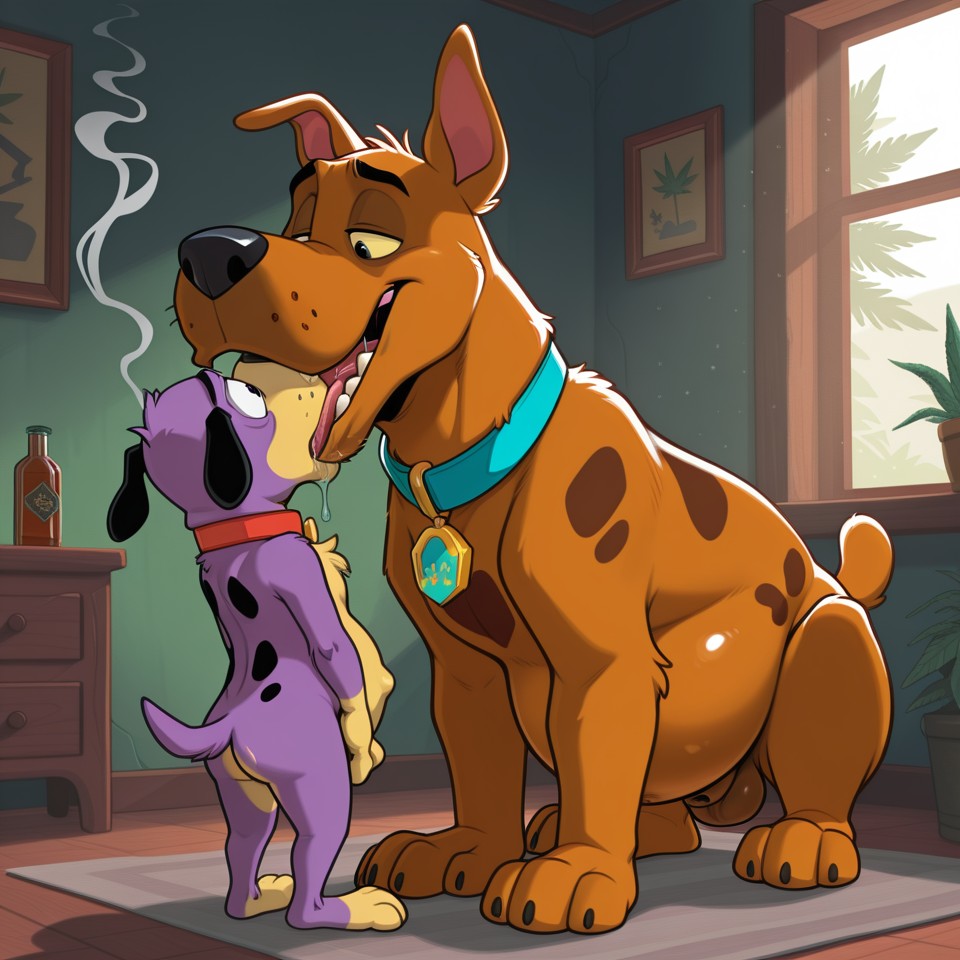 Scooby Doo and Courage the Dog Sharing a Joint