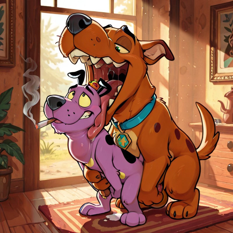 Courage the Cowardly Dog and Scooby-Doo in a Swallowing Scene