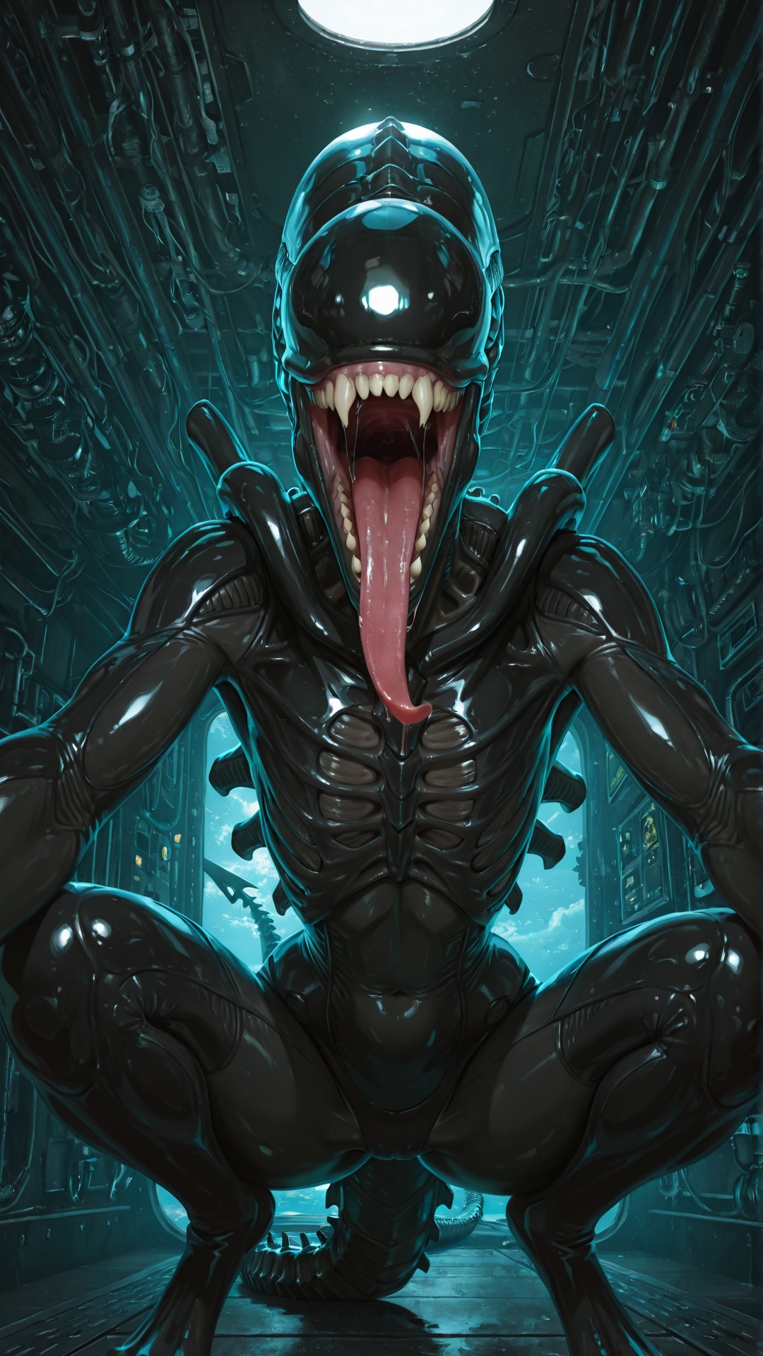 Alien Beast in Submarine Corridor