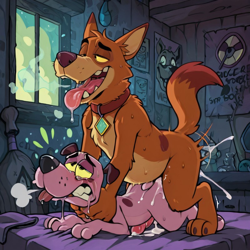 Anthro Canine Couple in Passionate Embrace
