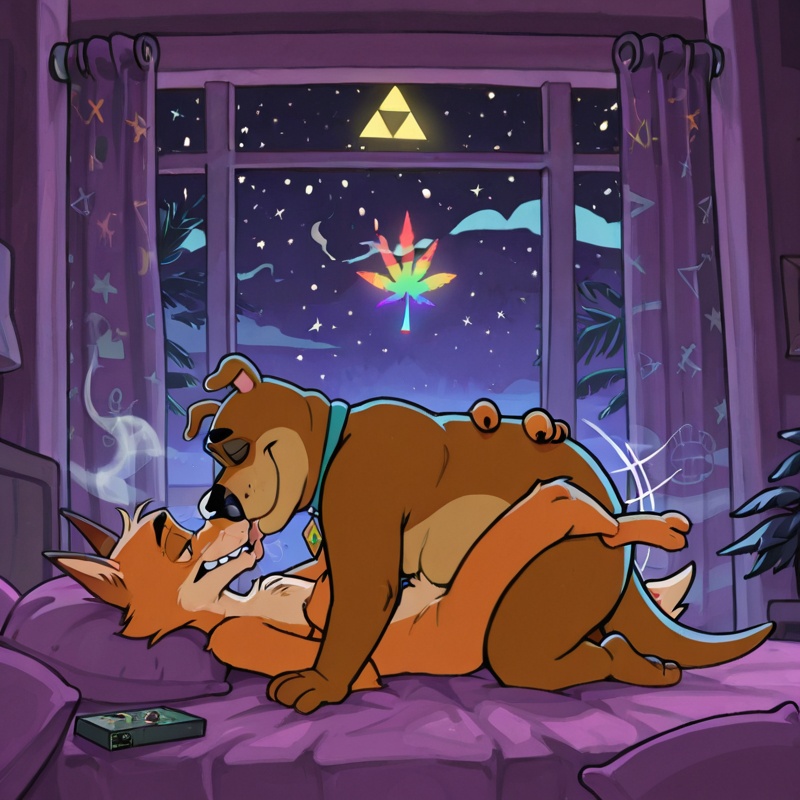 Courage the Cowardly Dog and Scooby Doo in Romantic Embrace