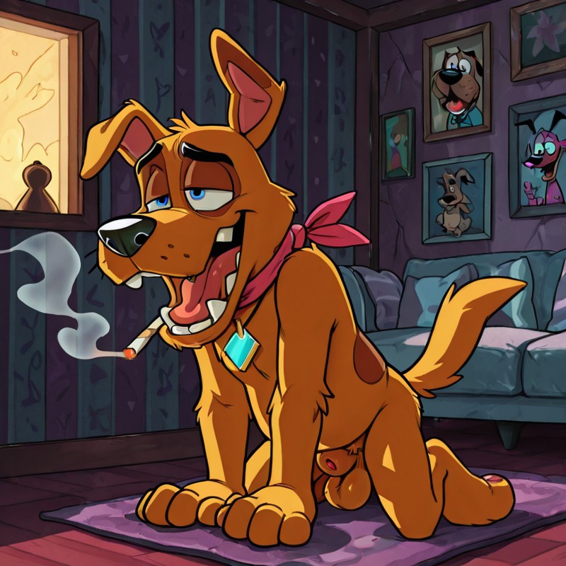 Courage the Cowardly Dog Smoking Marijuana in Retro Toon Style