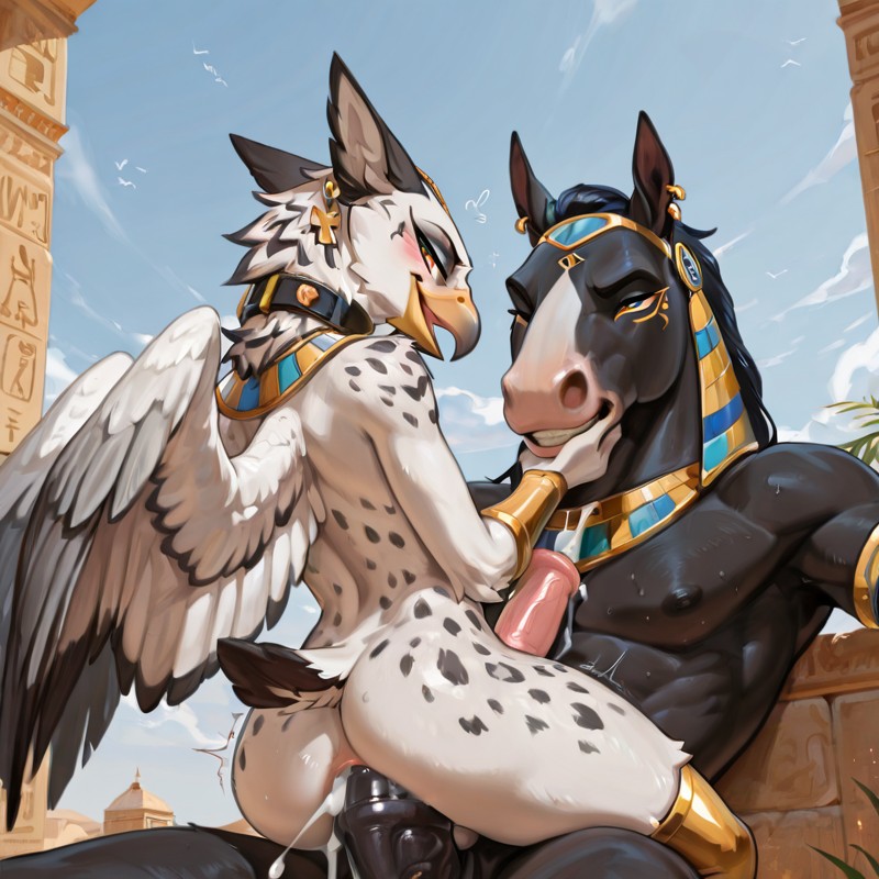 Dominant Black Horse Dominates Submissive Avian in Passionate Encounter