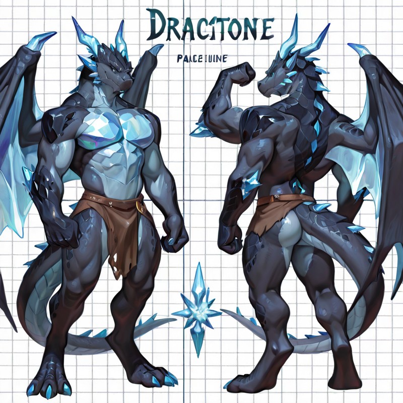 Crystal-Winged Ice Dragon Monk Character Concept Sheet