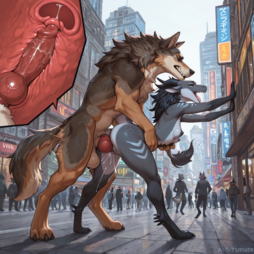 A Wolf and a Dragon in a Crowded City Square