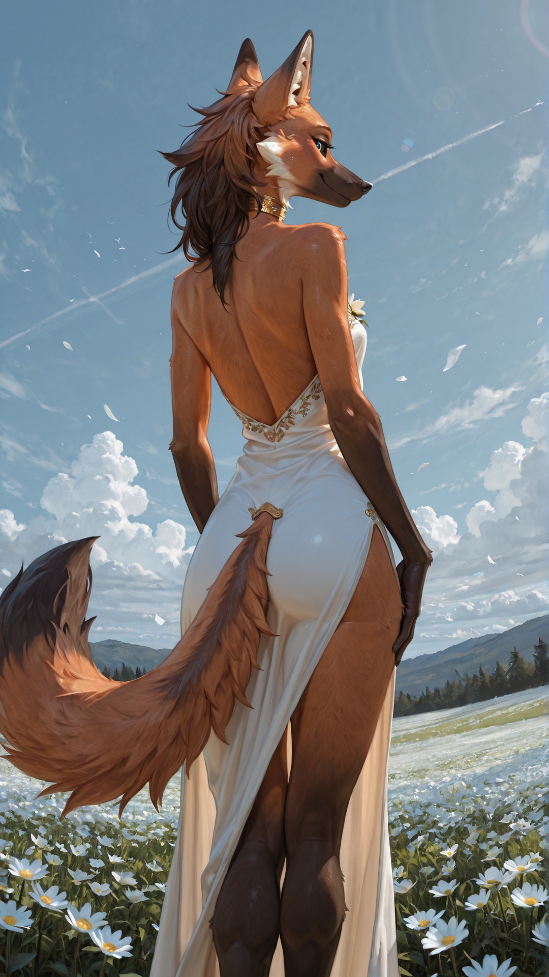 Maned Wolf Woman in Floral Field