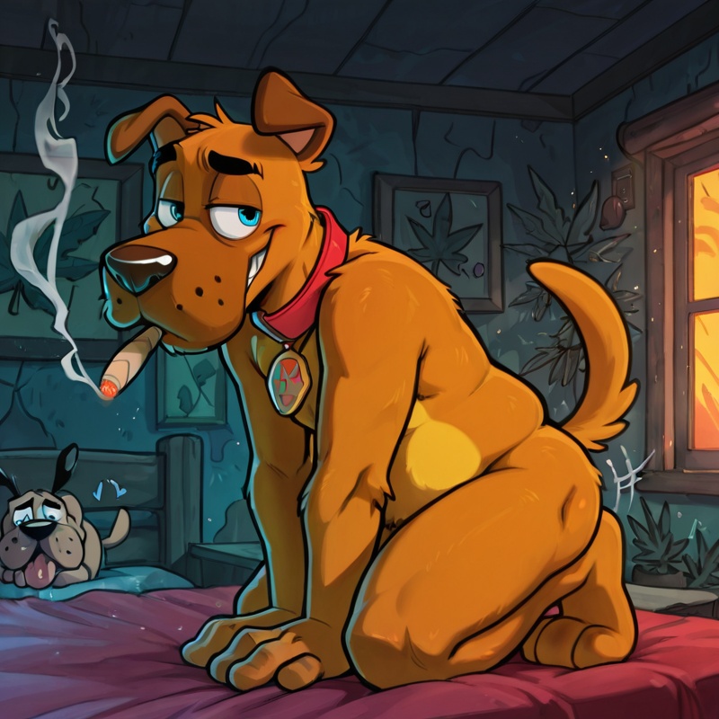 Cowardly Dog Enjoying Relaxing Smoke