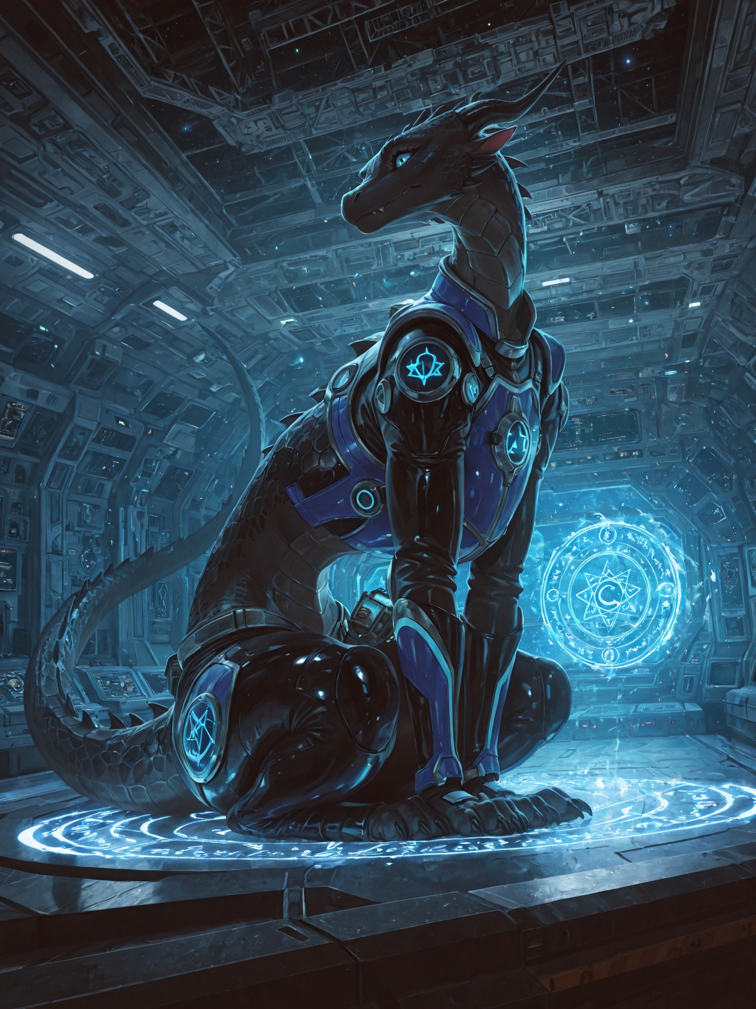 Feral Dragon Captain in Spaceship Command Center